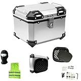 COMPATIBILE CON BMW F 800 GS BAULE BAULETTO TOP CASE 38 LITRI AGGANCIO POSTERIORE CON PIASTRA IN ABS PER MOTO SCOOTER VALIGIA DA VIAGGIO 42X36X33CM COL. ALLUMINIO