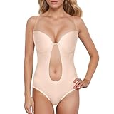 Body Donna Backless Donna Body Senza Schienale Invisibile con Reggiseno Push Up Scollo a V Profondo Shaper Contenitivo Perizoma per Matrimonio Festa Versatile