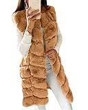 YAOTT Donna Invernale Rivestimento del Cappotto Lungo Gilet in Pelliccia Finta soffice Caldo Invernale Morbido Giacche Senza Maniche Giubbino Parka Outwear Body Warmer Cammello XS