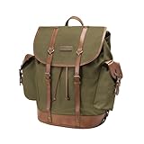 DRAKENSBERG Backpack - Zaino da alpinista e cacciatore retrò in stile retrò vintage, scomparto per laptop da 13", realizzato a mano in qualità premium, 30L, tela e pelle, verde oliva, DR00127