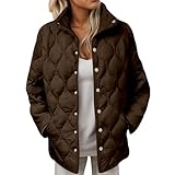 Eauptffy Giacca trapuntata da donna con colletto alto, per le mezze stagioni, con bottone, giacca invernale calda, a maniche lunghe, larga, tinta unita, trapuntata con tasca imbottita, cappotto