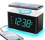 iTOMA Radiosveglia, Caricabatterie per Telefono Wireless da 15 W con Bluetooth, Porta di Ricarica USB, Doppia Sveglia, Timer di Spegnimento, Snooze, Dimmer, Radio FM, Luce Notturna CKS207
