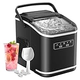 Macchina Ghiaccio 12kg/24h, Autopulente Macchina del Ghiaccio Casa 1,5L, Silenzioso Macchina per il Ghiaccio 9 Cubetti in 6 Minuti, Ice Maker con Maniglia/Paletta/Cestello, Nero