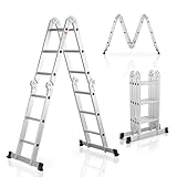 Scala multifunzionale pieghevole in alluminio Juskys 3x4 gradini, 3,6 m, portata fino a 150 kg – snodabile in 4 pezzi