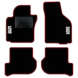 QUEMAR Tappetini Auto compatibili con Golf V e VI 2003-2012 / Kit Tappeti in Moquette e Gomma su Misura (Set 2 Anteriori + 2 Posteriori) / Ricami e Colori Personalizzati (Bordo Rosso, 2 Ricami)