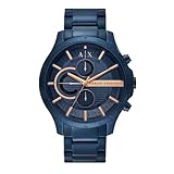 Armani Exchange Orologio per uomo, Movimento cronografo al quarzo e cassa da 46 mm con cinturino in acciaio, Blu scuro