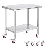 VEVOR Tavolo da Lavoro in Acciaio Inox 60 x 85 x 90 cm Professionale, Catering Tavolo da Lavoro per Cucina in Acciaio Inox con Le Ruote,Tavolo da Lavoro Commerciale