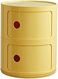 Comodino tondo verticale con cassetti, mobili di stoccaggio a 2/3/4 livelli, comodino con porta scorrevole, mensola decorativa mobile(Yellow,2Tier)