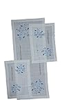Corredocasa Tris di Centrini in Misto Lino Elegante Set 3 Pezzi per Arredo Casa, Tavolo e Comodini Disponibile in Misura Grande e Standard, con Diversi Ricami a Scelta (Ricamo Blu, Grande)