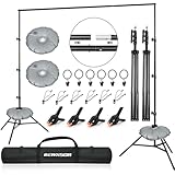 BENOISON Supporti per Sfondi - 2,6x3m Professional Regolabile Supporto di Fondale Fotografico Forte Portatile con 10 clips & 2 sacche d'acqua per Studio Fotografico, Live Streaming, Matrimoni (Nero)