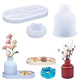 Luckwaii Vaso Stampo Silicone Loto Stampi Vassoio per Gesso, 3 Pezzi Kit Resina Epossidica Vasi Fiori Pallet 3D Vasetti per Candele Fai Da Te Portapenne, Bottiglie di Cristallo e Ornamenti Decorativi