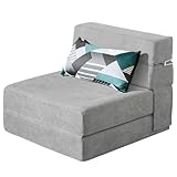 ANONER 70 x 190 cm Divano Pieghevole Futon con Cotone di Memoria e Cuscino, Divano Letto Futon Lavabile Set per Lettura Yoga Ufficio, Grigio Chiaro
