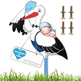 Cicogna Nascita per esterni, ragazzo, cicogna nascita, colore blu, cicogna di legno, per nascita all'aperto, cicogna di nascita stampata su entrambi i lati, con asta di legno e targhetta con biglietto