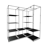 Relaxdays Armadio Aperto Angolare con 12 Ripiani in Tessuto e 2 Aste Appendiabiti, Guardaroba per Cabina, 170x130x86 cm, Plastica, Ferro, Tessuto Non Tessuto