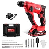 TEENO Martello perforatore senza fi, fornito con una batteria e caricabatterie, forza di fappe di 1,2 J, capacità di foratura del calcestruzzo di 14 mm (1 batteria)