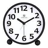 Lafocuse Metallo Sveglia Numeri Grandi 3D con Luce Notturna, Snooze, Sveglia da Comodino Analogica Silenziosa, Orologio da Tavolo Batteria senza Ticchettio per Casa Ufficio Anziani 10.5cm, Nero