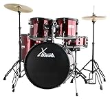 XDrum Rookie 22" Standard Set Batteria Completa Ruby Red - Ideale per Principianti - Hardware Elegante in nero - Incl. Bacchette 5B, Istruzioni di Montaggio e Scuola di Batteria - Rosso