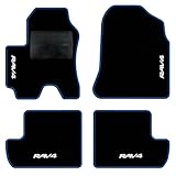 QUEMAR Tappetini Auto compatibili con Rav4 II XA20 2000-2006 / Kit Tappeti Moquette e Gomma su Misura (Set 2 Anteriori + 2 Posteriori) / Ricami e Colori Personalizzati (Bordo Blu, 4 Ricami)