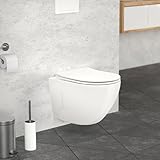 ECD Germany WC Sospeso a Muro Bianco Lucido con Rivestimento Nano Corto 49 cm senza Bordo Toilette con Sedile in Duroplast Rimovibile Coprivaso Soft Close Copriwater Chiusura Rallentata Vaso a Parete