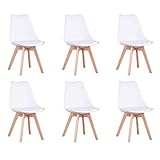 BenyLed Set di 6 Sedie da Pranzo a Forma di Tulipano con Seduta Imbottita e Gambe in Legno di Faggio, ideali per Sala da Pranzo, Cucina, Soggiorno, Bar, Bianco
