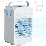 Aria condizionata portatile, 4 in 1 climatizzatore portatile, mini raffrescatore d'aria,ventilatore refrigerante,ventilatore con ghiaccio, Ventilatore da tavolo,70° Oscillation,4 Velocità 2 Modalità