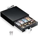 POS VALLEY Cassetto per Registratore di Cassa, Apertura Automatica RJ/Chiave, Cassetta Portavalori con 4 Banconote 8 Monete (Euro), 33x33cm, Nero