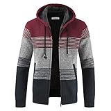 Uomo Moda Cardigan Giacca con Cappuccio Maglione Maglia Manica Felpa Lunga n zipRighe Caldo Invernale Outwear Tops Cappotti Cardigan con Cappuccio Giacca Maglione Uomo (M, Rosso)