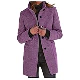 Generisch Cappotti da donna con colletto alto, cappotto di lana, antivento, giacca invernale, giacca autunnale, giacca di lana, elegante bottone, giacca a vento, Light Lila-A, 3XL