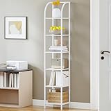 Hzuaneri Libreria Alta a 6 Ripiani, Scaffale Aperto, Struttura In Metallo, Stile Industriale, 30 x 30 x 178,6 cm, Adatta Per Studio, Soggiorno, Camera Da Letto, Cucina, Bianco BC56013W