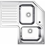 Lavello da Cucina Angolare FHULLER ROAN2B90, 83x83 cm, 2 Vasche, Acciaio Inox con Gocciolatoio