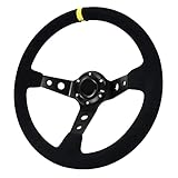 Acclcors Volante da corsa, universale, volante da gioco, 13,6", 6 viti, manico in pelle scamosciata Deep Dish con tasto corno per gara/rallye/motore/auto sim guida (nero)