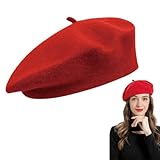 XURJUMI Basco Donna in Lana Classico Cappello Francese Vintage Parigino Elegante Moderno da Pittore-Rosso