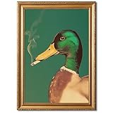 Stampe vintage di anatre antiche stampe artistiche da parete con immagine di animali che fumano germano reale, stampa su tela, divertente opera d'arte della fattoria, ritratto di animali, poster per