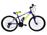 Cicli Tessari - bicicletta bambino bici 24'' mtb mountain bike per eta' 8,9,10,11 anni (blu/giallo)
