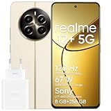 realme 12+ 5G Smartphone 8+256 GB Supporta NFC, Chipset Dimensity 7050, Sony LYT-600 OIS, Display AMOLED da 120 Hz, Smart Touch Antipioggia, SUPERVOOC da 67W, Dual SIM, Beige, Adattatore Incluso