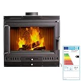 EIDER BIOMASA – Inserto a legna Aurora Eco Iron 70 ventilato – 13,43 kW – Rendimento 78% – Riscaldamento fino a 225 m³ – 66x43x70 cm – Struttura in ghisa