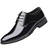 Scarpe formali da uomo in pelle verniciata, con punta a punta, regolabili, semplici, con lacci, moderne, stile Oxford, per ufficio, lavoro, elegante abito formale, Nero , 42 EU