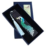 Segnalibro in legno fatto a mano Set segnapagina per gli amanti dei libri, regalo di anniversario, collezione, confezione regalo - pavone dipinto