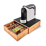 Avilia Porta Cialde in Bambù con Cassetto e Ripiano in Vetro – Organizer per Cialde, Capsule e Tisane – Porta Capsule Caffè, Bustine The e Zucchero – Ideale per Angolo Caffè in Cucina e Ufficio