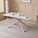 GrandCA HOME Tavolo da Pranzo Rettangolare, Tavolo da Cucina Moderno da 180 cm, Ampia Scrivania in MDF con Gambe in Metallo, per Sala da Pranzo, Soggiorno, Ufficio (Travertino Grigio)