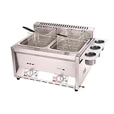 Friggitrice a Doppio Serbatoio da 10L+10L, Friggitrici in Acciaio Inox con Frittura Cestello e Coperchi, Potenza di Fuoco Regolabile, Facile da Pulire, Friggitrice a Olio da Banco per Casa Commerciale