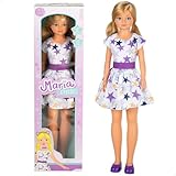 ColorBaby - Bambola Maria Grande snodata, 85 cm, capelli biondi e lunghi, per acconciatura, gambe e braccia articolate, abito stelle, vestiti con velcro, giocattoli bambini 3 anni (47699)