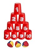 Idena 40416, Gioco di Lancio Della Palla con 10 Tazze e 3 Palle, da 3 Anni, per Feste di Compleanno, in Giardino o al Parco