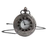 Jinpojun Orologio da Tasca con Catena, Orologio da Taschino Vintage per Uomo Donna, Compleanno, Anniversario, Giorno di Natale, Festa del Papà (Nero)