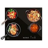 Cecotec Piano Cottura Elettrico Vetroceramica Bolero Squad V 4001. 4 Fuochi, 9 Livelli, 6000W, Controllo Tattile, Blocco di Sicurezza Bambini, Timer, Funzione Keep Warm, Indicatore di Calore Residuo