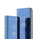 IMEIKONST Samsung Note 9 Custodia Bookstyle Specchio Design Clear View Makeup Stand Full Body Protettiva Bumper Flip Folio Copertura per Samsung Galaxy Note 9 Flip Mirror: Blue QH
