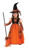 Rubies Costume da strega brillante per bambina, arancione, con dettagli in glitter e cappello con dettagli in paillettes per Halloween, carnevale, compleanni e Natale, S (3-4 anni)