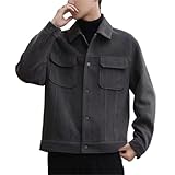 Giacca da Lavoro in Velluto a Coste retrò Casual Autunnale e Invernale Uomo, vestibilità Slim alla Moda(Grey,XL 60-65KG)