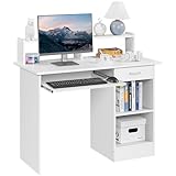 Yaheetech Scrivania per Computer Bianco Tavolo per PC da Studio con Cassetto Scrittoio con Libreria da Ufficio Salvaspazio Cameretta 106 x 50 x 94 cm