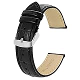 BISONSTRAP Cinturino per Orologi 20mm, Cinturini in Pelle Goffrata Alligatore, Nero con Fibbia Argento